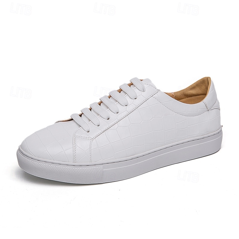 vardagssneakers i vitt krokodilmönster för män – snygga snörskor för dagligt bruk och fashionabla utflykter 2025 - $46.99 –P1