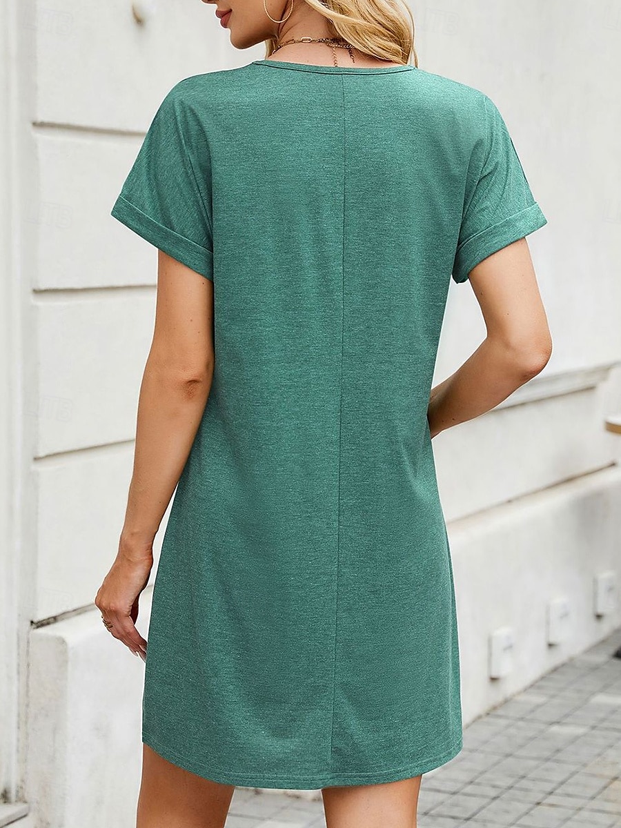 Kvinnors Mini Klänning T Shirt Klänning Tee Klänning A-linje Klänning Enfärgad Atletisk Klänning Avslappnad Semester Daglig Regular Passform Enkel Änklös V-hals Svart Rosa Blå Mörkgrön Sommar 2025 - $18.99 –P6