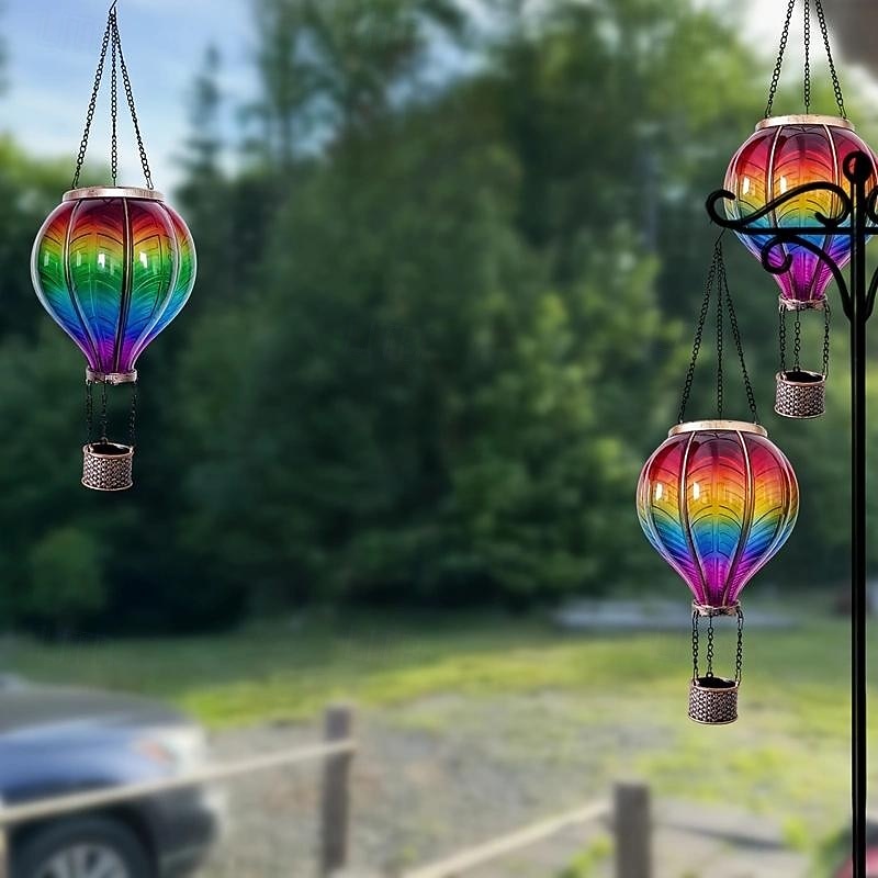 1 lampada a palloncino solare da esterno in ferro con fiamma multicolore sfumata per cortile, giardino, sentiero, prato, matrimonio, festival e atmosfera di festa del 2025 a $34.99 –P5