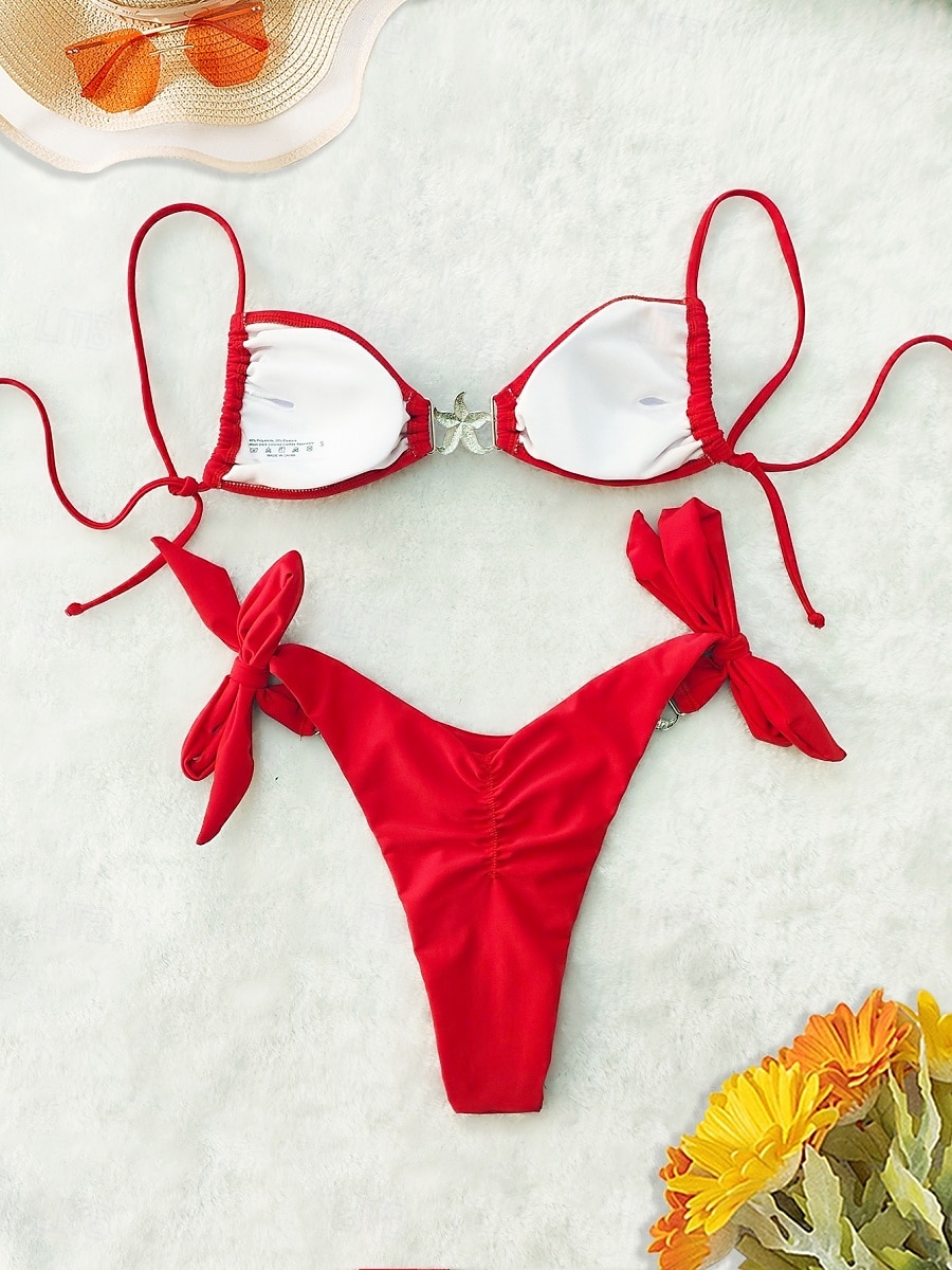 Dam Badkläder Bikini 2 st G-string Baddräkt Öppen rygg Smal Semester Standkläder Ensfärgat V-hals Ärmlös Baddräkter 2025 - $25.99 –P4