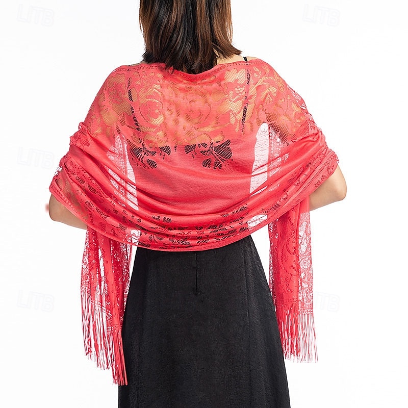 Ladiery Women's Floral Lace Scarf Shawl with Tassels, Soft Mesh Fringe Wraps for Wedding Evening Party Dresses 2025 - $16.49 –P9