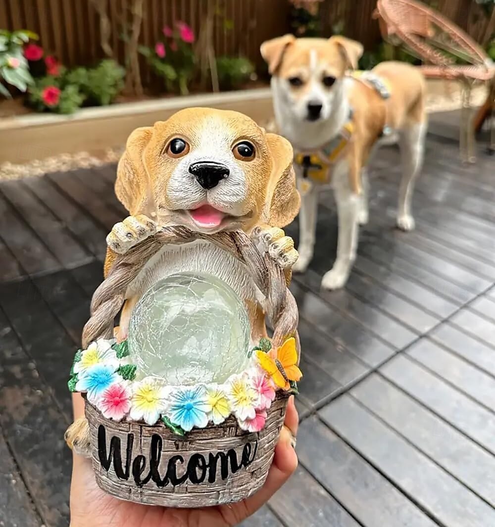 Solar-Powered Dog Statue Light with Retro LED Lantern - Outdoor Garden Decor for Patio, Porch, Balcony, Holiday Decoration 2025 - $42.99 –P12
