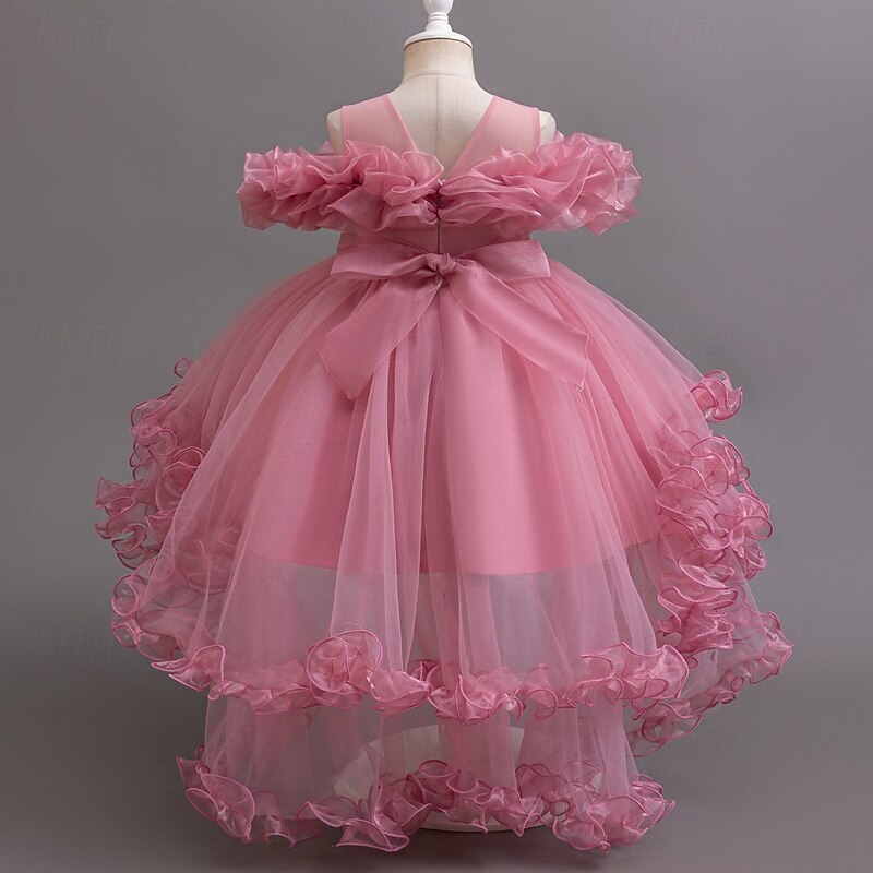 Blumenmädchenkleid Mädchen Formelle Kleidung Prinzessinenkleid Party Kleid Hochzeit Besondere Anlässe bezaubernd Süß Rüschen Zip Feste Farbe Kurzarm Rundhalsausschnitt Weiß Champagner 4-13 Jahre 2025 - $34.99 –P2