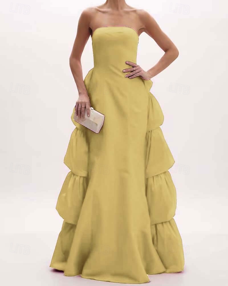 Robe de Soirée  Column Élégante Robe Formelle de Mariage Longueur de Sol Sans Manches Épaules Dégagées Tissu Lurex avec Volants de 2025 ? $158.99 –P5