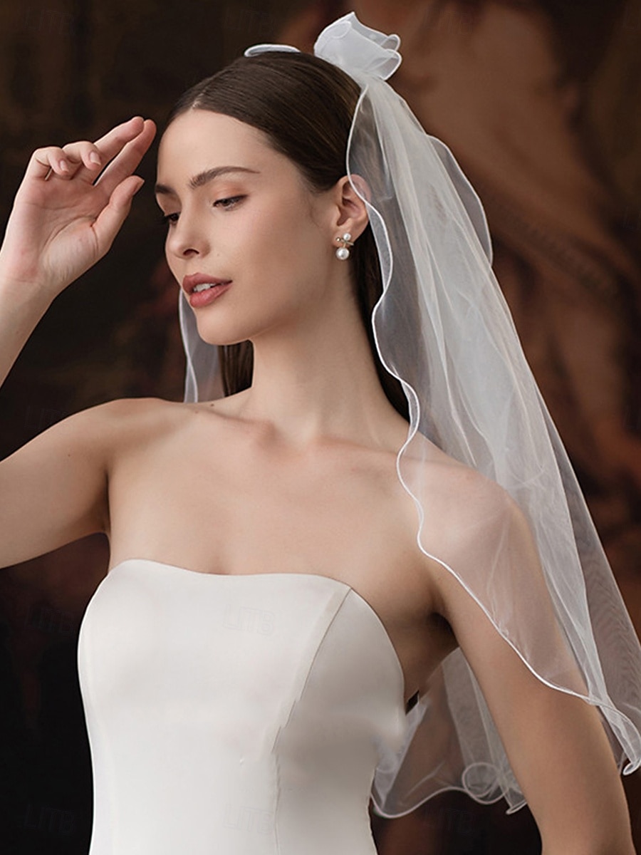 Uma Camada Contemprâneo / à moda Véus de Noiva Véu Catedral com Perola Imitação Tule de 2025 por $21.99 –P1