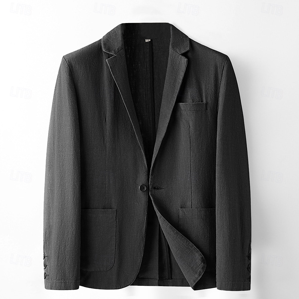 Herre Blazer i lin drakter Bryllup jubileum Feriereise Elegant Nøytral Vår & Vinter Lin i bomull Helfarge Knapper comfy Enkelt Brystet Enn-knapp Blazer Svart Mørkerød Navyblå Grønn 2025 - $49.99 –P7