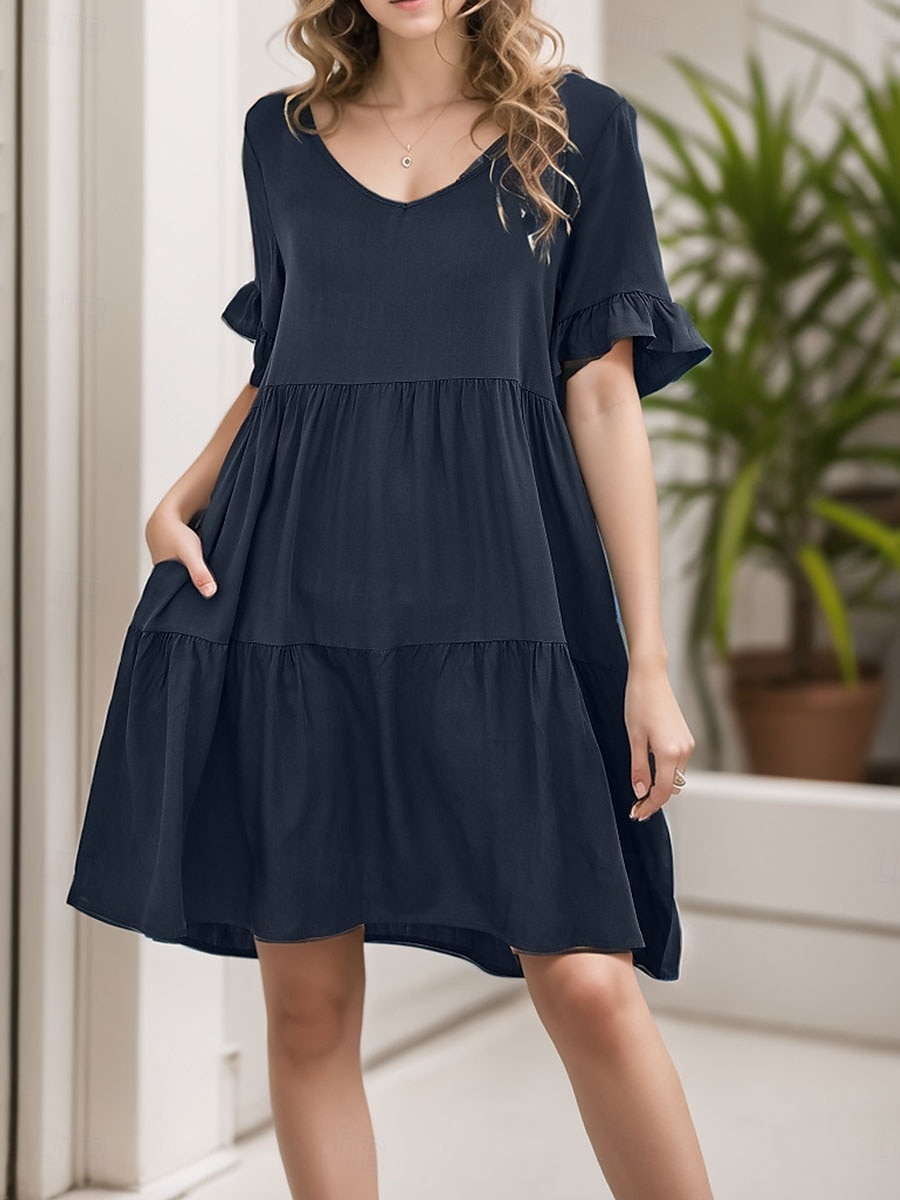 Women's Mini Dress T Shirt Dress Tee Dress Shift Dress Ruffle Dress Casual Vacation Street Casual Regular Fit Graphic Short Sleeve V Neck Black White Light Green Wine Summer 2025 - $24.99 –P5