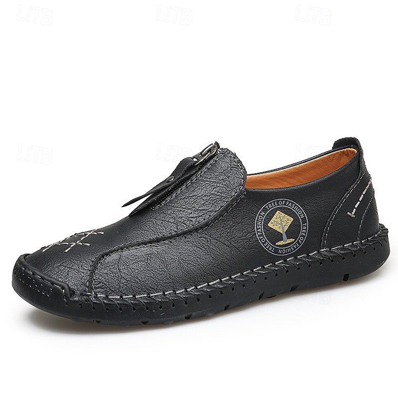 Men's Handmade Faux Leather Casual Loafers – Vintage Slip-On Shoes with Side Zipper & Soft Sole for Everyday Wear 2025 - $46.99 –P7