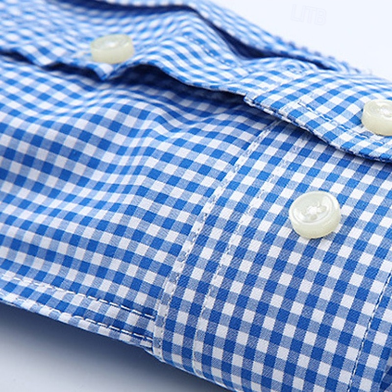 Voor heren Overhemd Overhemd met knopen Ruitjes Bruiloft Feest Rood Blauw Groen Donkerblauw Lange mouw Revers Lente Herfst Kleding Knop 2025 - $48.99 –P7