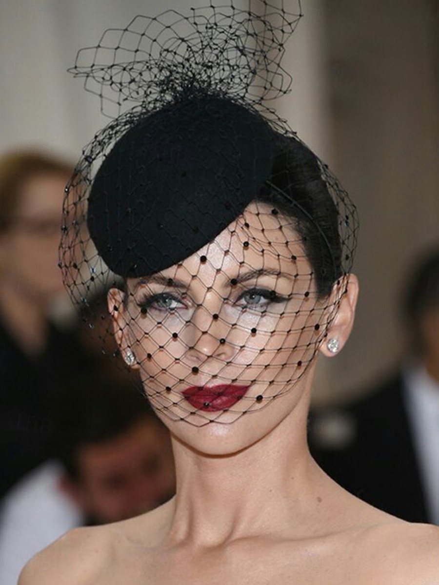 Huvudbonad Tyll Fedora Hatt Bröllop Elegant Vintage Med Tyll Huvudbonad Huvudbonader Fascinatorer Racedag Klänning 2026 - $16.49 –P1