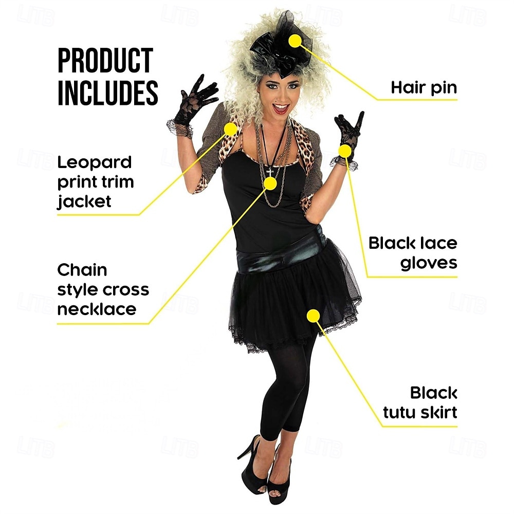 Retro / vintage 80-talet fint Cosplay-kostym Kläder Tutu Popstjärna Rocker Maskeradkläder Dam Maskerad Fest Prideparad Pride månad Vuxna Kjol Handskar Strumpor 2025 - $47.99 –P13