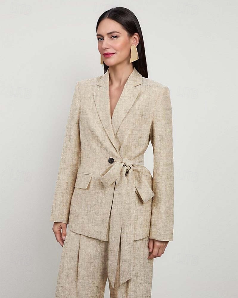 Linstoff Blended Buksedress Mor til Bruden Blazer Sett Elegant Vintage Enkel Notch Krage Gulvlengde Lang Erm med Sløyfer Knapper 2025 - $189.99 –P2