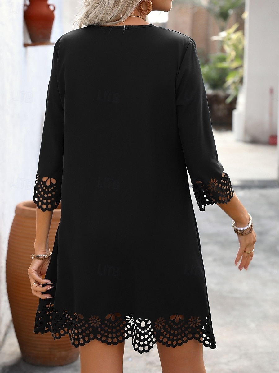 Damen Minikleid schwarzes kleid Freizeitkleid Cocktailkleid Abendkleid Basic Lässig Urlaub Täglich Normale Passform Einfach Dreiviertelarm V Ausschnitt Schwarz Rote Blau Sommer 2025 - $22.99 –P2