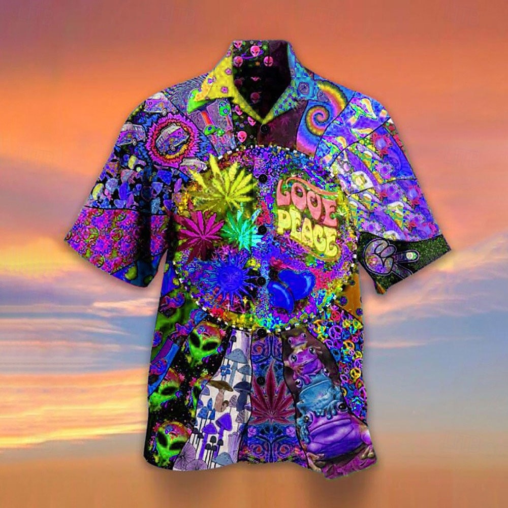 Voor heren Kleurrijk Paddenstoel Tropische planten Overhemd Hawaiiaans overhemd Kampshirt Korte mouw Overhemd Strijkijzer Ontwerper Strandstijl Feestdagen Lichtgroen blauw Paars 3D-afdrukken S M L 2025 - $24.99 –P1
