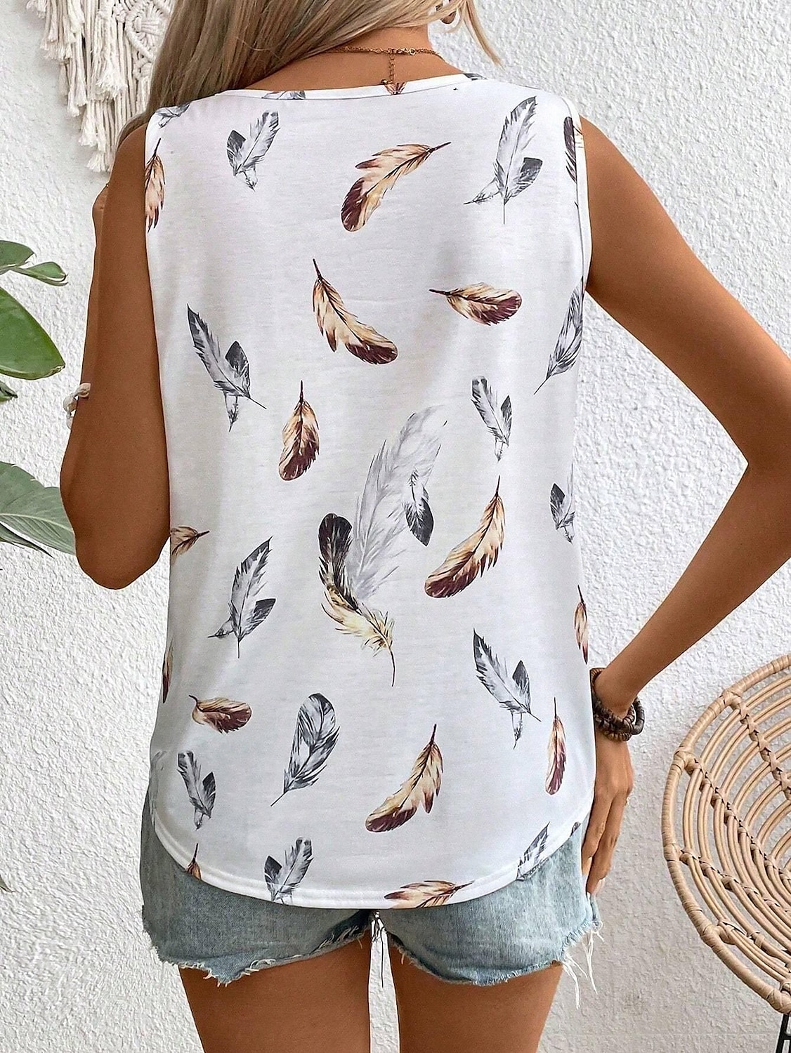 Női Top Camisole Levél Stílusos Rövid Ujjú Négyzet Nyak Rendszeres Felsők Napi Nyomtatás Fehér Nyár 2025 - $17.99 –P2