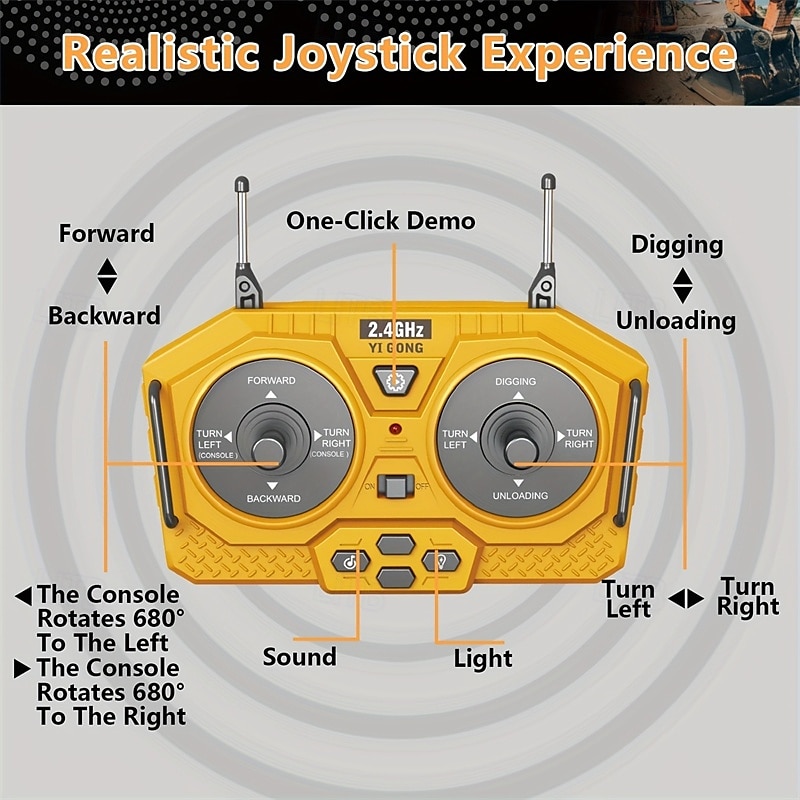 Remote Control Excavator Toy For 6-12 Yr Boys Best Birthday Gifts For Kids 4-7 8 9 10 11 Year Old RC Construction Toys With Metal Shovel Lights Sounds 2.4Ghz 2025 - $72.99 –P5