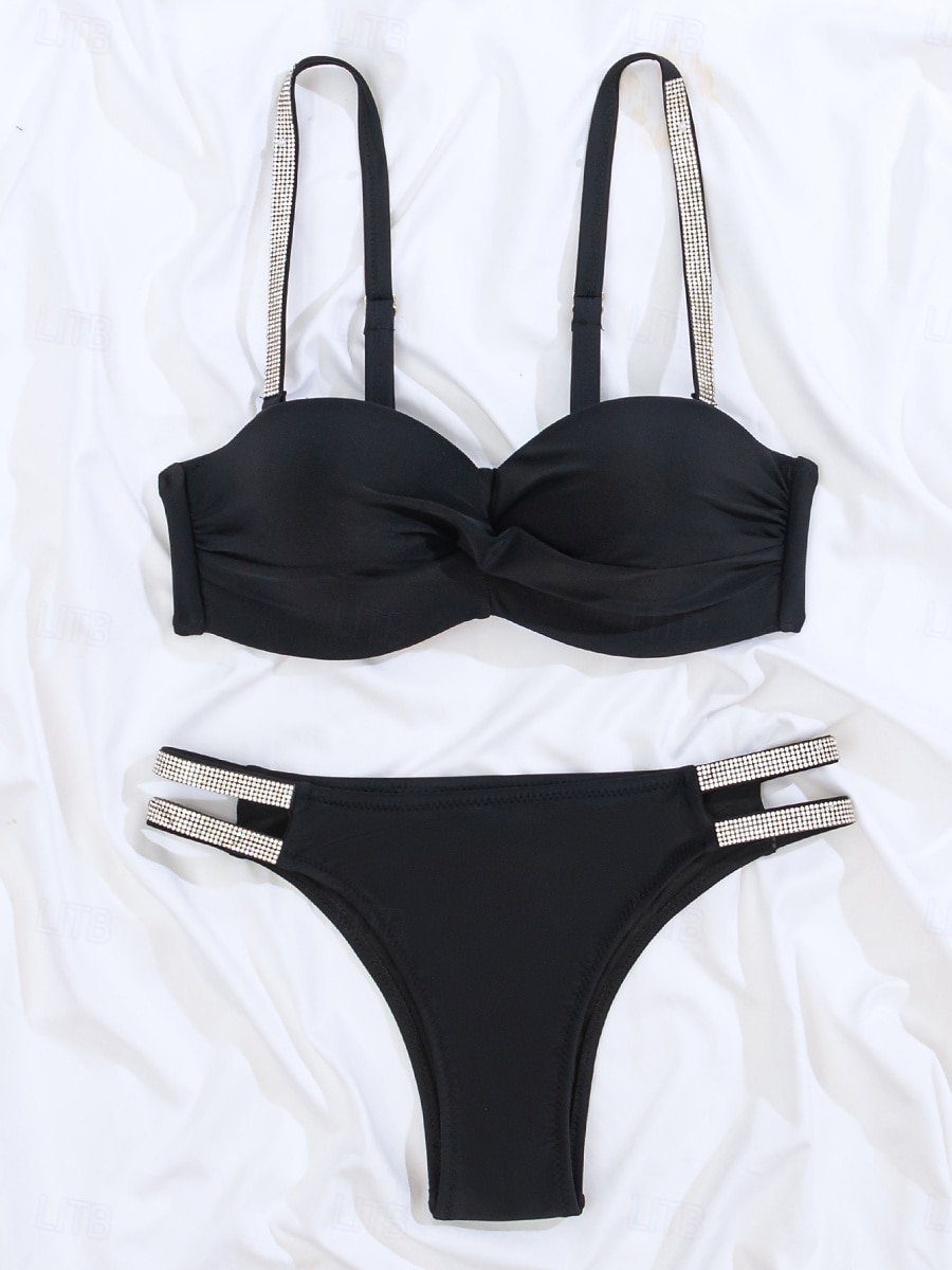 Femme Maillots de Bain Bikinis 2 pièces Slip Brésilien Maillot de bain Dos Nu Mince Vacances Tenues de plage Couleur unie Col V Sans Manches Maillots de bain de 2025 ? $25.99 –P11