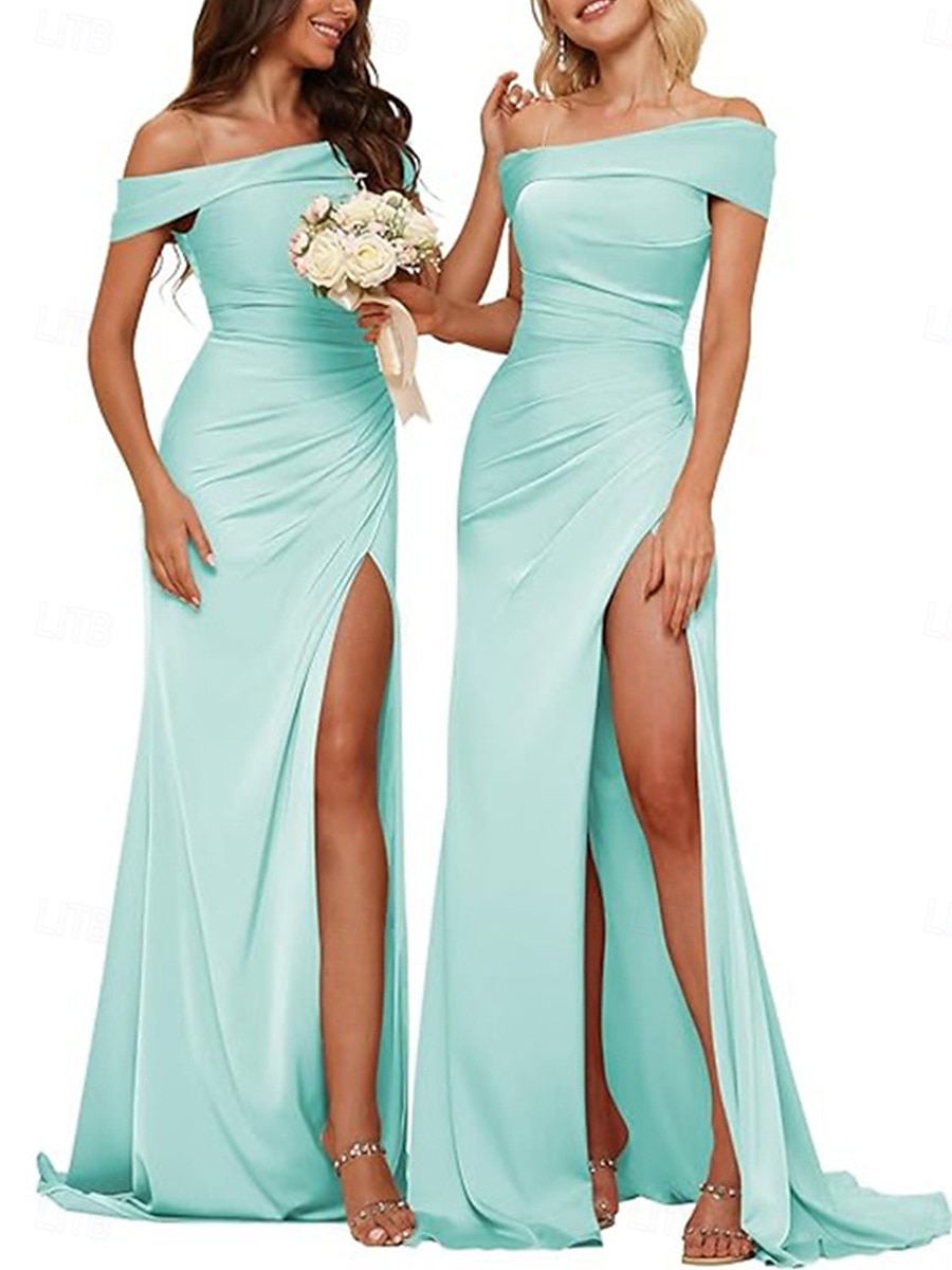 A-Linie Brautjungfernkleid Schulterfrei Ärmellos Elegant Bodenlang Nylon mit Geteilter Vorderteil 2022 2025 - $112.99 –P6