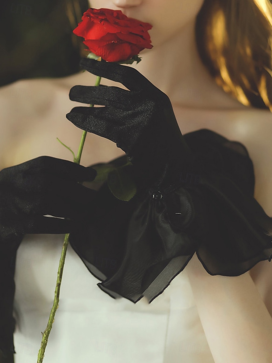 Guanti a Vite in Pizzo Lunghezza Elegante  Stile Classico Con Colore Puro Abito da Sposa  Guanto da Festa del 2025 a $40.99 –P4