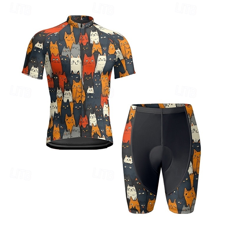 Men's Cycling Jersey with Shorts Short Sleeve Mountain Bike MTB Road Bike Cycling Summer Spring Autumn / Fall Navy Blue Royal Blue Blue Cat Bike Front Zipper Sweat wicking Comfortable Breathable 2026 - $47.99 –P11