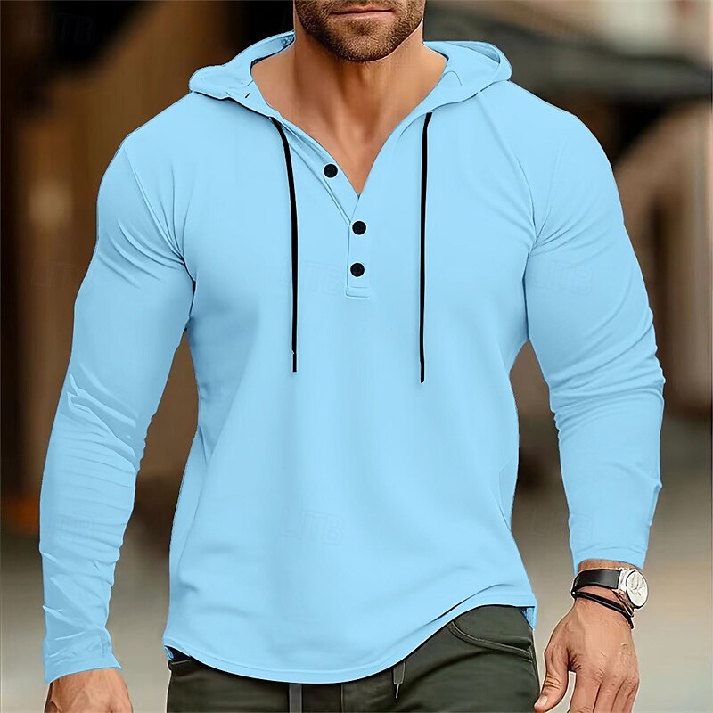 Herren T Shirt Henley Hemd T-Shirt Langarmshirt Langarm Henley Frühling Herbst Einfach Mode Designer Basic Knöpfe Urlaub Straße Ausgehen Schwarz Weiß Marineblau Top T-Shirt für Herren 2025 - $21.99 –P9
