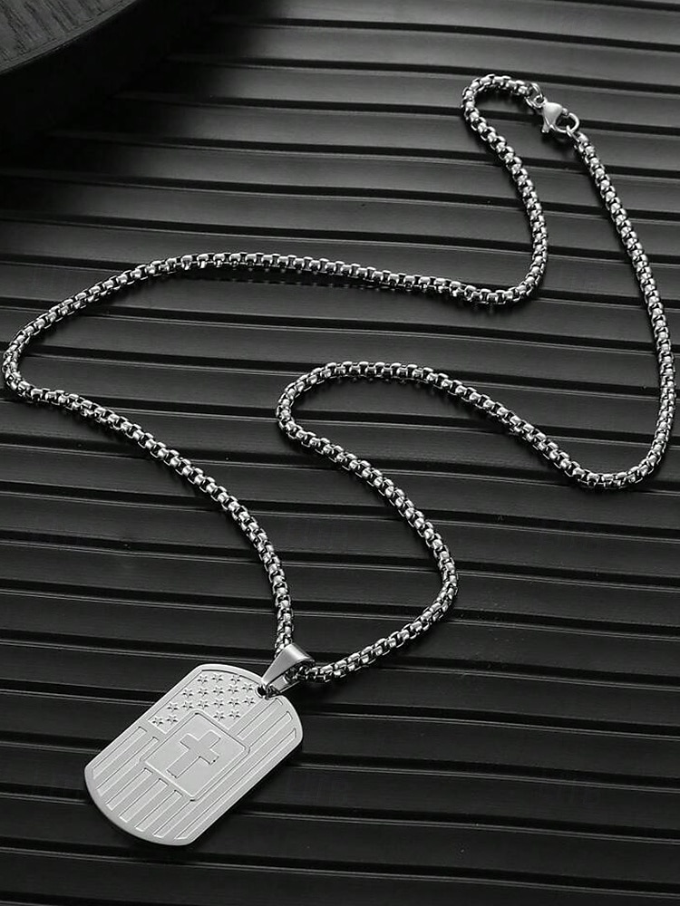 amerikansk flagga-halsband i rostfritt stål med korsdesign – unisex militärinspirerat hänge för vardagskläder och patriotiska tillfällen 2025 - $11.99 –P5
