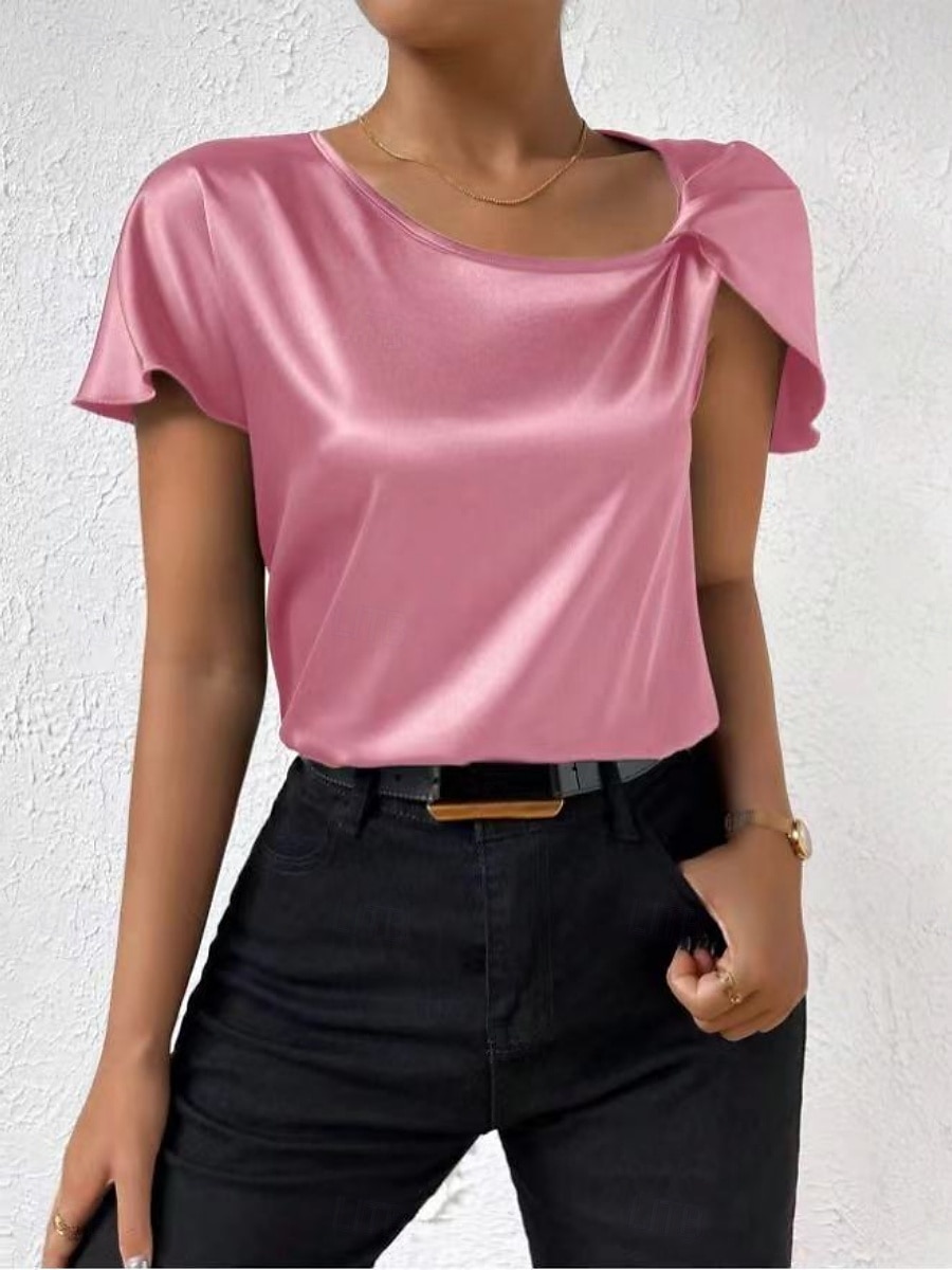 Kvinnes Camisole Tank Top Ensfarget Elegant Stilren Kortermet V U-ring Regular Topper Bryllupsgjest Arbeid Svart Rosa Marineblå Grønn Khaki Sommer Vår 2025 - $19.99 –P15