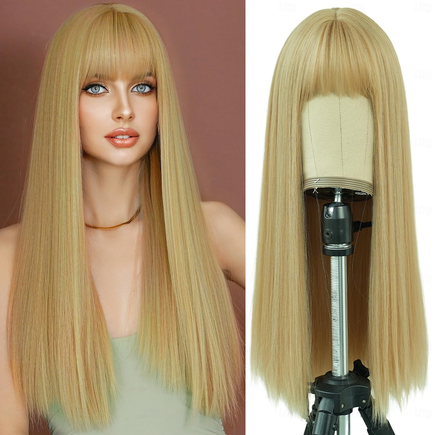 peruk med bang för kvinnor lång rak peruk syntetisk peruk för tjej emo cosplay och dagligt bruk 2025 - $28.99 –P1
