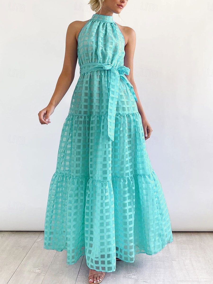 Dámské maxi šaty zavinovací šaty A v linii halter šaty fit and flare šaty jednobarevné dovolená dovolená neformální každodenní pravidelný střih grafické bezrukávové halter výstřih černá růžová 2025 - $39.99 –P9