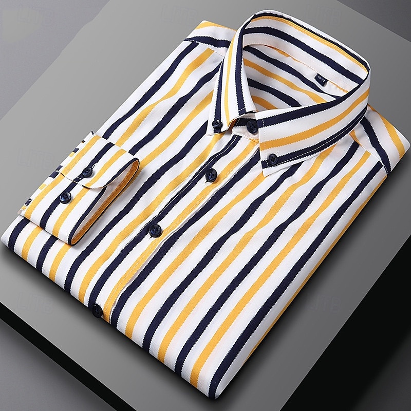 Herren Hemd Oberhemd Knopfhemd Streifen Hochzeit Party Hellblau Marineblau + Weiß Schwarz Weiß Langarm Kargen Frühling Herbst Bekleidung Knopf 2025 - $23.99 –P4