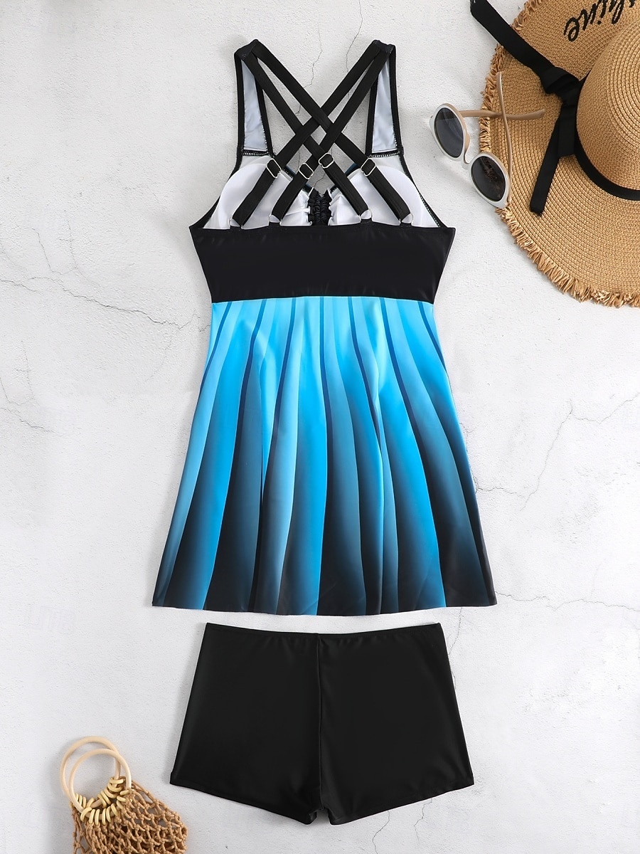 Costume da bagno a tankini da donna a 2 pezzi pantaloni color block controllo della pancia vita alta slim senza schienale abbigliamento da spiaggia per vacanze ombré geometrico scollatura a V senza del 2026 a $33.99 –P9