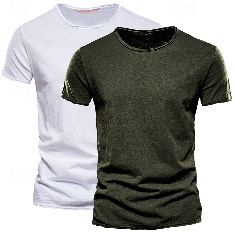 Homens Camiseta T-shirt Camiseta de bambu Manga Curta Gola Redonda Verão Tecido Moda Designer Básico Estilo Clássico Férias Rua Para Noite Preto+ Cáqui Branco+Verde Exército Azul+Caqui Top Tee para de 2025 por $27.99 –P4