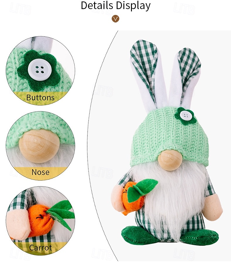 חבילה של 2 קישוטי פסחא פסלוני ארנב אביב בובות גמדים חסרי פנים עומדות לחופשת פסחא עיצוב הבית תצוגת מדף אביב קישוטי פסח חמודים 2026 - $19.99 –P7