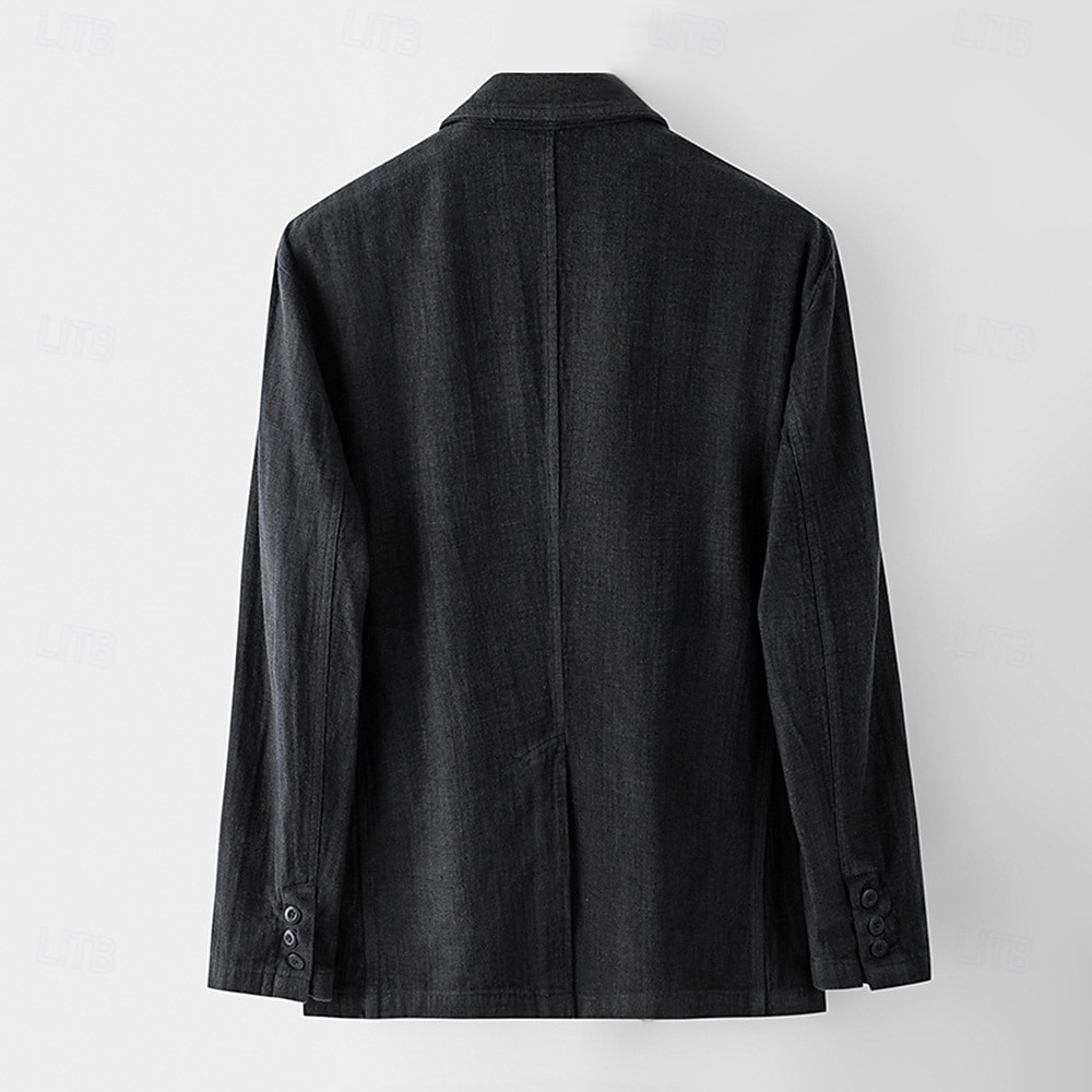 Homme Veste blazer École Formel Mariage Élégant Chaud Printemps Automne Lin Couleur Unie Épaissir Boutonnage simple deux boutons veste Noir bleu marine de 2025 ? $69.99 –P8
