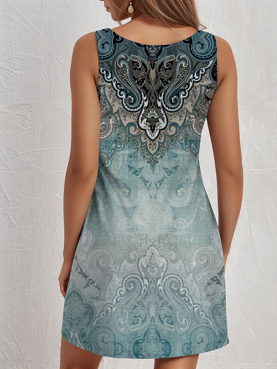 Kvinnors Miniklänning Casual Klänning Petite Klänning Sundress Sommarklänning Avslappnad Semester Daglig Helg Regular Fit Grafisk Paisley Uten Ärmar Crew Neck Blå Sommar 2026 - $24.99 –P3
