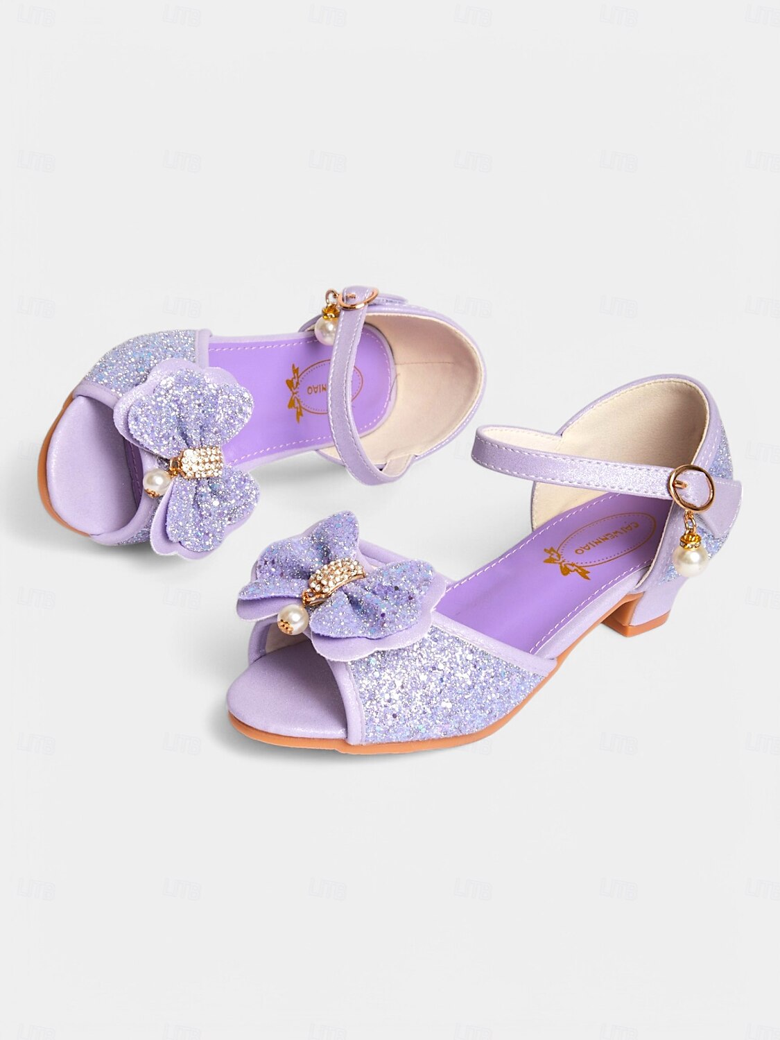 sandali da bambina con fiocco glitterato viola e accenti di perle, cinturino regolabile, perfetti per matrimoni, compleanni e occasioni speciali del 2025 a $32.99 –P2
