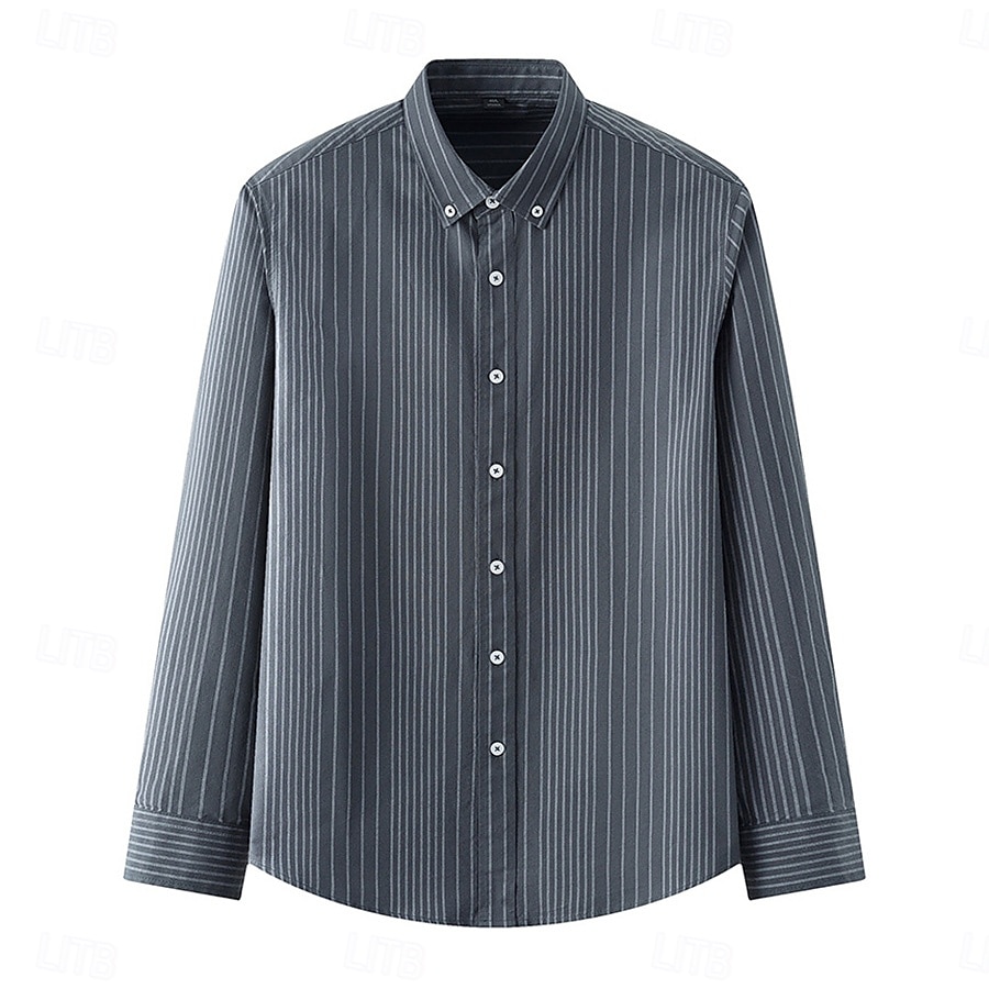 Men's Oxford Shirt Black Navy Blue Green Light Grey Dark Grey Long Sleeve Striped Vertical Stripes Button Down Collar School Wedding Buttons Clothing Apparel Neutral Fashion Daily 2025 - $25.99 –P7