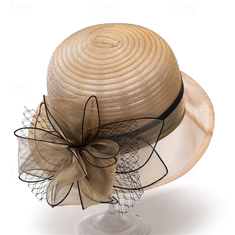 Hodeplagg organza Bøttehatt Bryllup Bursdag Avslappet Aftenselskap cocktail Elegant søt stil Med Blomster Hodeplagg Hodeplagg 2025 - $17.49 –P5