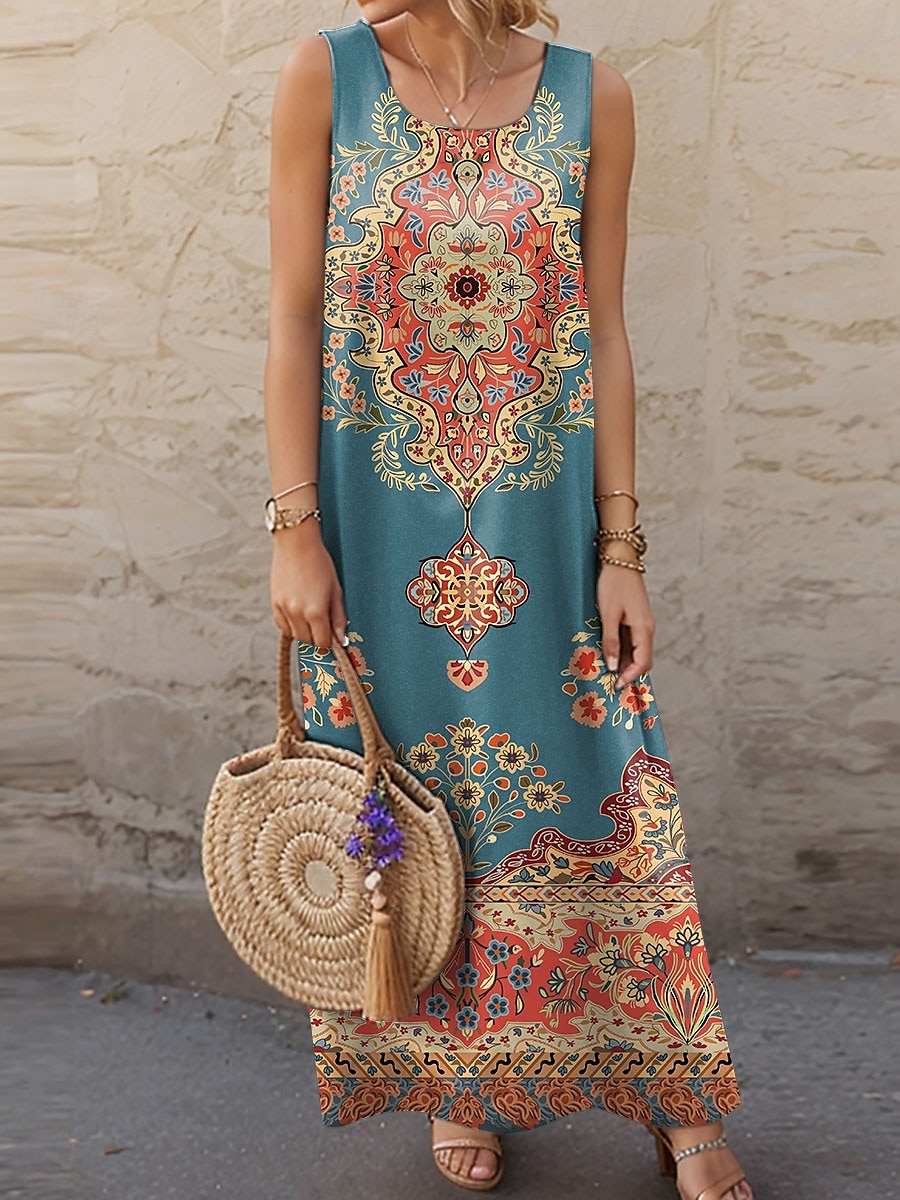 Damskie Sukienka maxi Codzienne sukienki Mini sukienka Sukienka letnia Letnie sukienki Codzienny Urlop Codzienny Święto Regularny Boho Paisley Damask Bez rękawów Półgolf Pomarańczowy Lato 2025 - $36.99 –P1