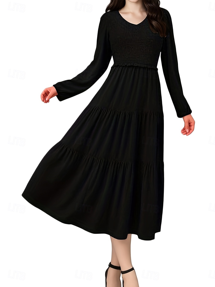 Női Midi ruha hétköznapi ruha Elegáns Stílusos Alkalmi Normál Bohém Hosszú ujj V-alakú Fekete Bor Sötétkék Katonai zöld Tavasz Ősz Tél 2025 - $29.99 –P2