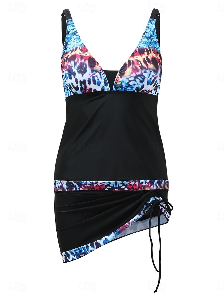 Dame Badetøy Tankini 2 stk Skjørt Badedrakt Åpen rygg Høy Midje Ferie Strand Klær Blomstret Leopard V-hals Ermeløs Badedrakter 2025 - $31.99 –P5