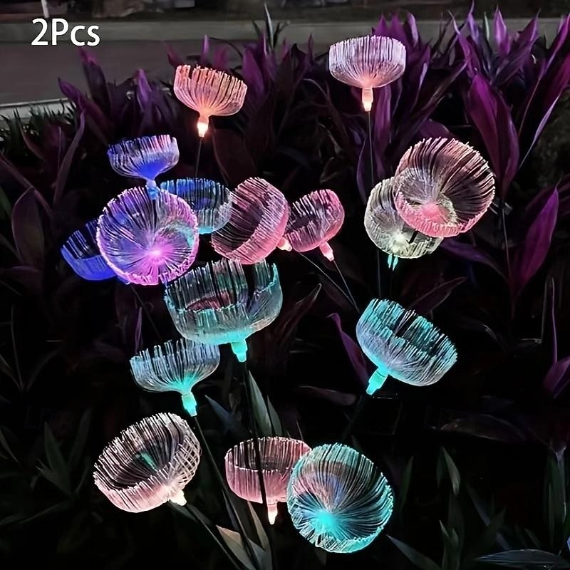 2 piezas de medusas de fibra solar para exteriores, luz enchufable para patio, jardín, césped, camino, boda, festival, ambiente decorativo 2026 - $32.99 –P11