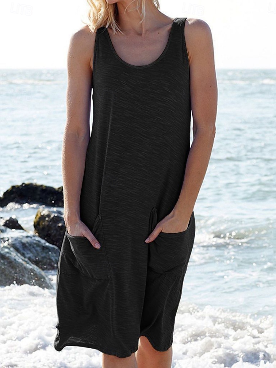 Robe midi femme Robe décontractée Robe sans manches Basique Décontractée Vacances Quotidienne Coupe régulière Graphique Sans manches Col en U Noir Blanc Rose Bleu ciel Été de 2025 ? $17.99 –P4