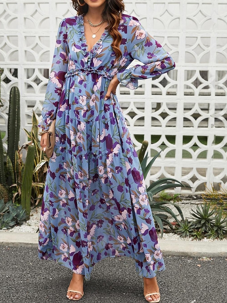 Kleid Brautmutterkleid Elegantes Lässiges V-Ausschnitt bodenlang Polyester Langarm mit Knöpfen Hochzeitsgastkleid 2025 2025 - $89.99 –P6