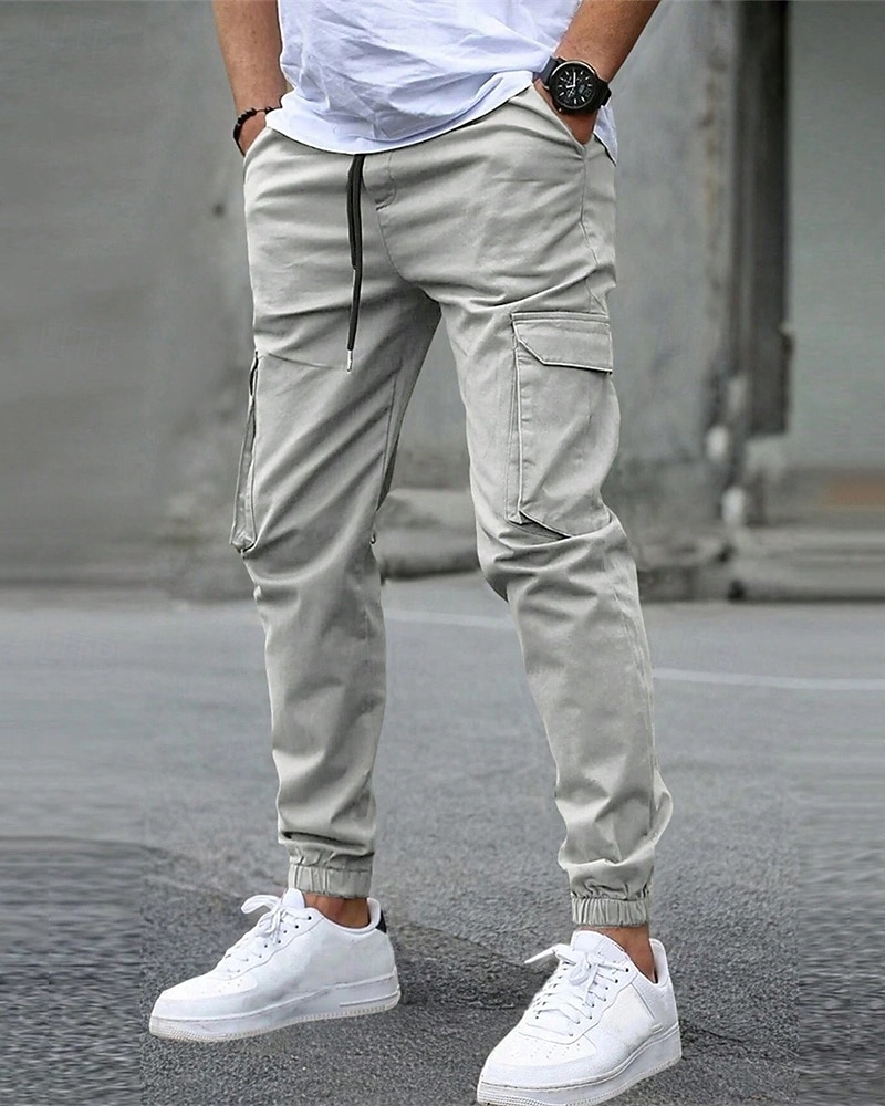 Homens Calças Cargo Calças Cintura elástica Bolso multi Tecido Vestível Ao ar livre Diário Casual Marron Escuro Preto de 2026 por $31.99 –P11