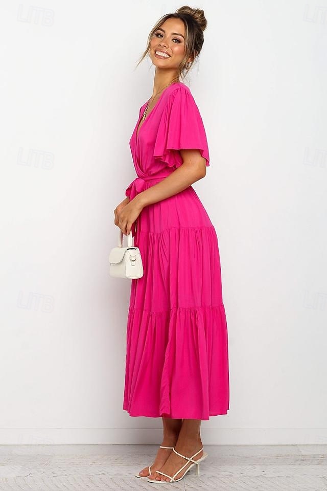 Damer Graduering Kjole Maxi Kjole Ensfarget A Linje Kjole Sommer Kjole Fest Klassisk Semi Formell Ferie Fest Arbeid Form Passform Grafisk Enkel Kort Erme V Utringning Svart Rosa Grønn Mørk Blå 2025 - $31.99 –P8