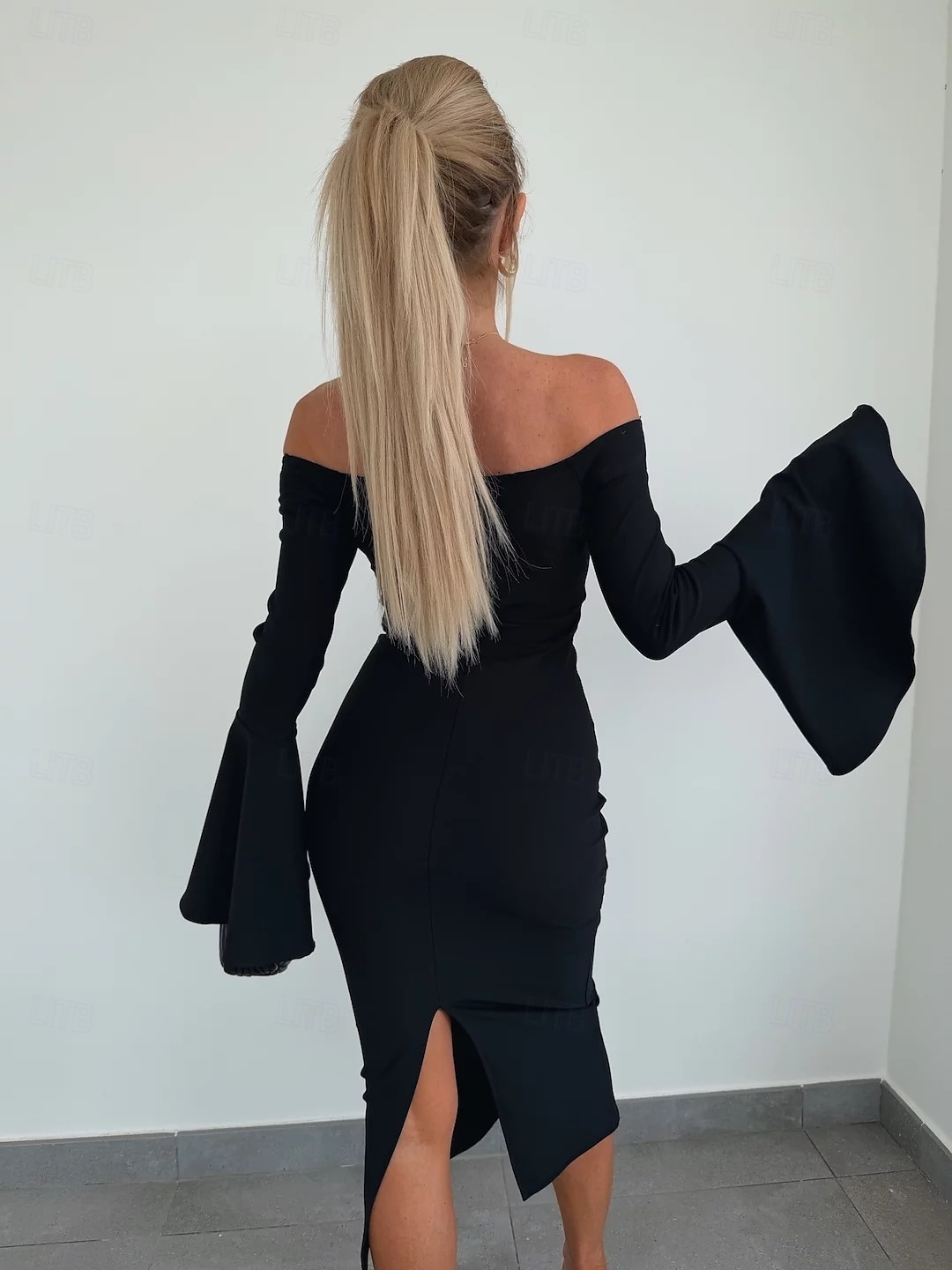 Damen Midikleid Etuikleid Midi-Kleid Elegantes Kleid Elegant Ausgestellter Ärmel Täglich Regular Fit Feste Farbe Langarm Schulterfrei Schwarz Fuchsie Aprikose Herbst 2025 - $24.99 –P4