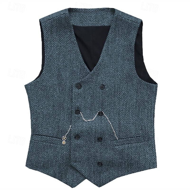 Herre سترة Veste Gilet Feriereise Daglig Bryllupsfest Stevnemøte Mote Fritid Vår Høst Knapper Lomme Polyester Bekvem عادي Dobbeltkneppet V-hals Normal Sølv Svart Rød Burgunder Vest 2025 - $37.99 –P11