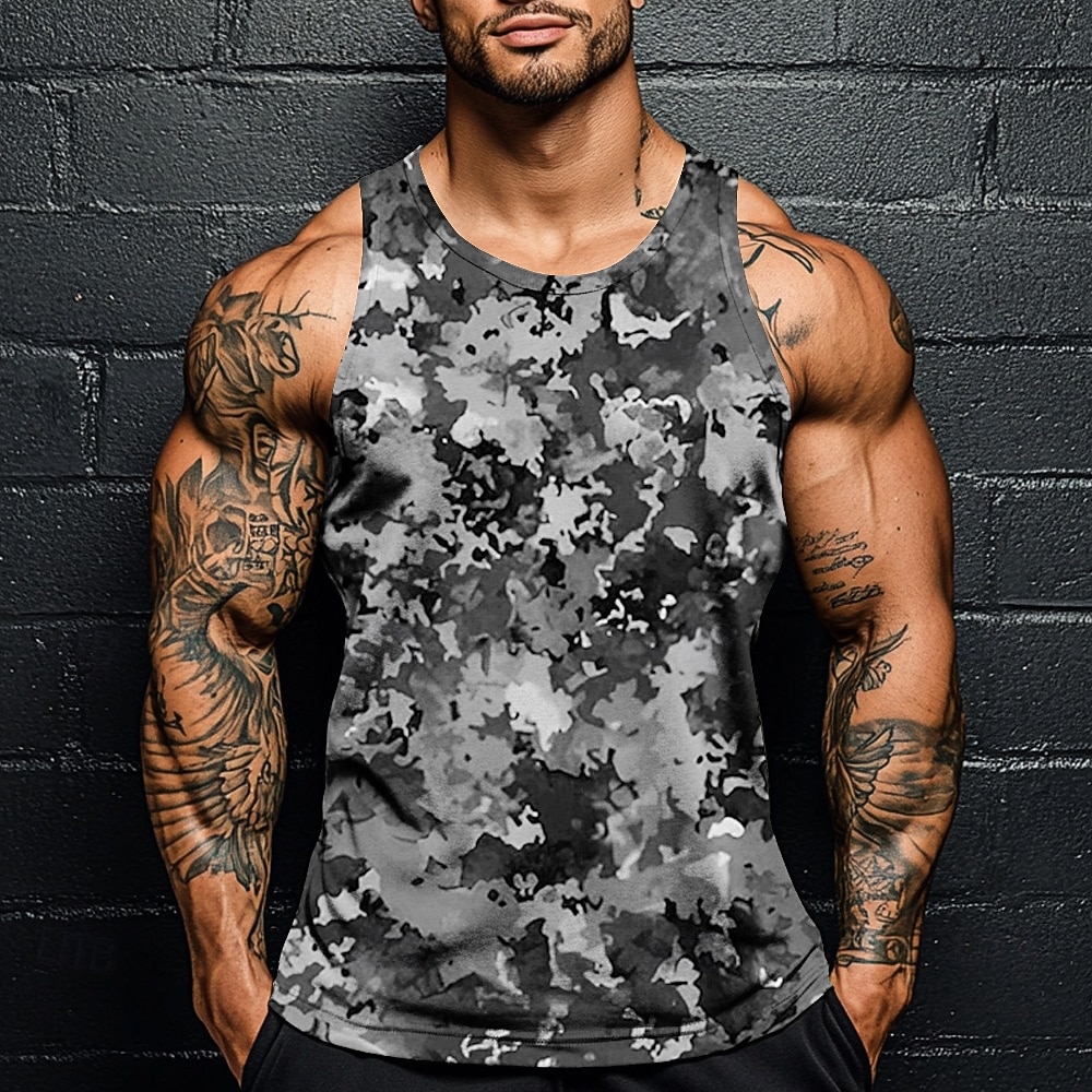 Voor heren camouflage Camouflage Kleur T-shirt Vest Top Mouwloos T-shirt 3D-afdrukken Strakke ronde hals Overhemd Vakantie Casual Hawaii Feestdagen blauw Groen Grijs Zomer Lente Kleding S M L XL XXL 2025 - $17.49 –P3