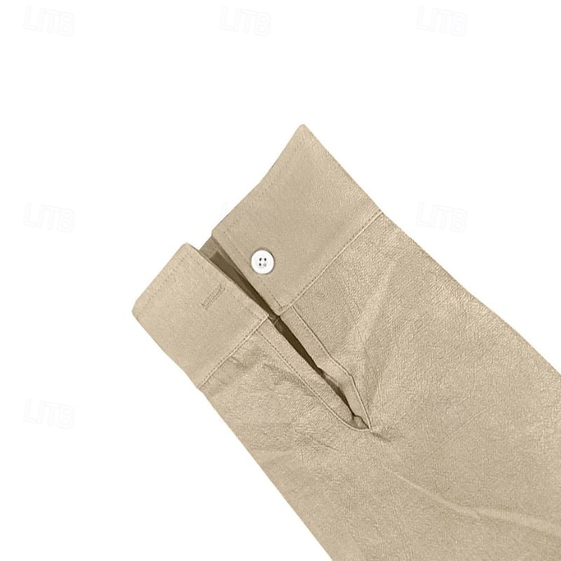 Herren Baumwoll-Leinen-Hemd Einfach Urlaub Schwarz Weiß Khaki Dunkelgray Langarm Großvaterkragen Bekleidung Tasche 2025 - $25.99 –P5